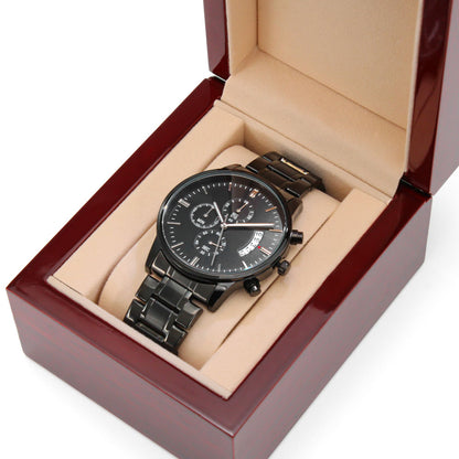 Personalized Engraved Black Chronograph Watch – Stylish Gift for Him