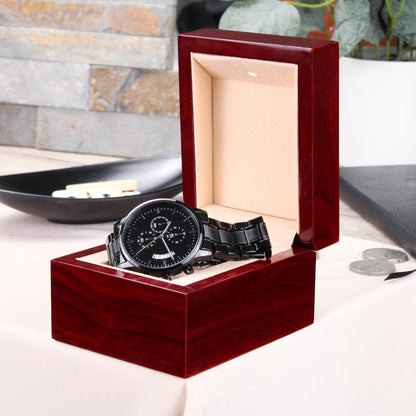 Personalized Engraved Black Chronograph Watch – Stylish Gift for Him