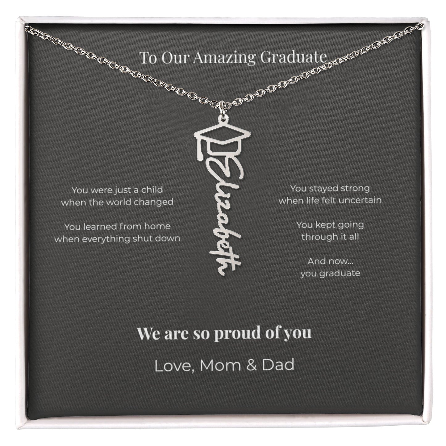 Personalized Graduation Name Necklace with Cap – Class of 2026 Gift for Daughter or Son from Parents