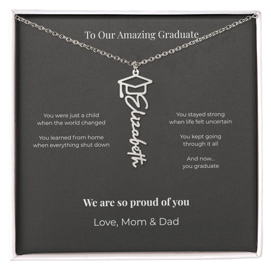 Personalized Graduation Name Necklace with Cap – Class of 2026 Gift for Daughter or Son from Parents