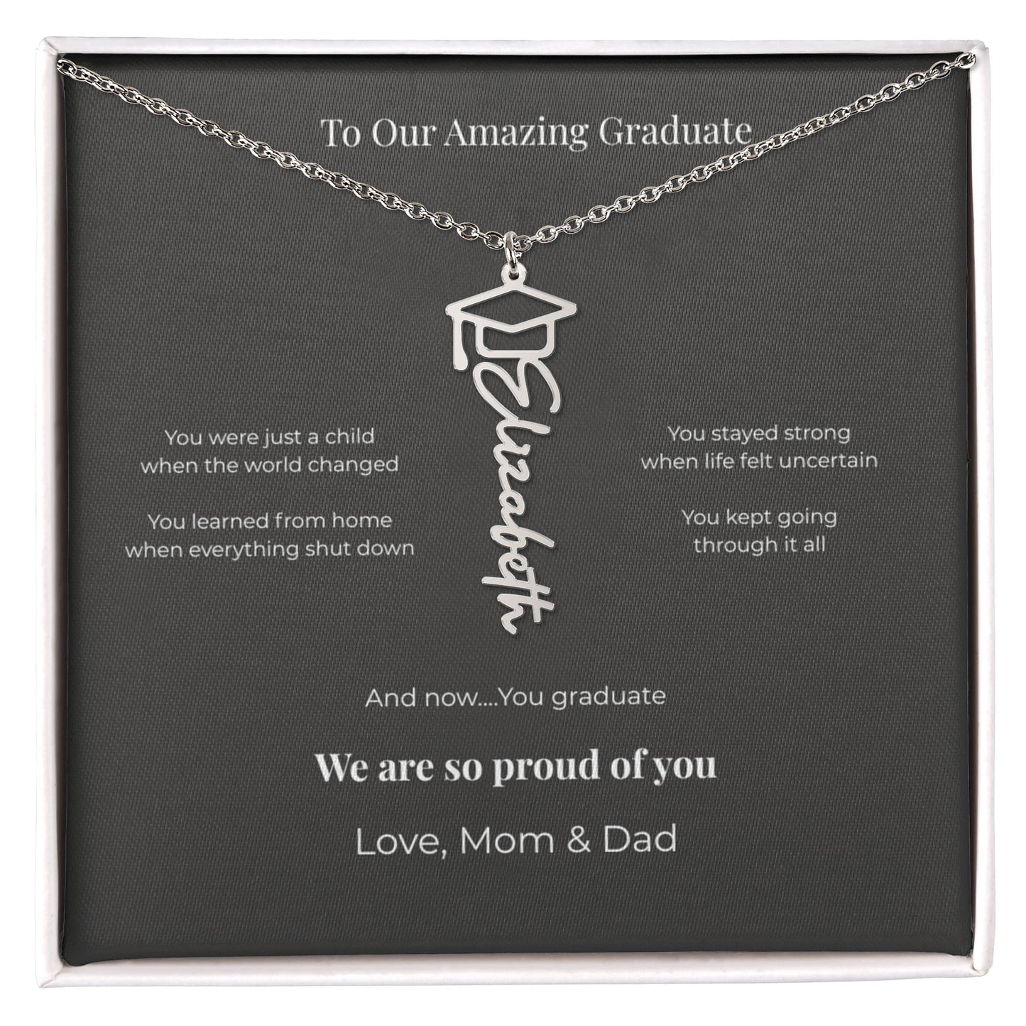 Custom Graduation Name Necklace with Cap – Personalized Class of 2026 Gift