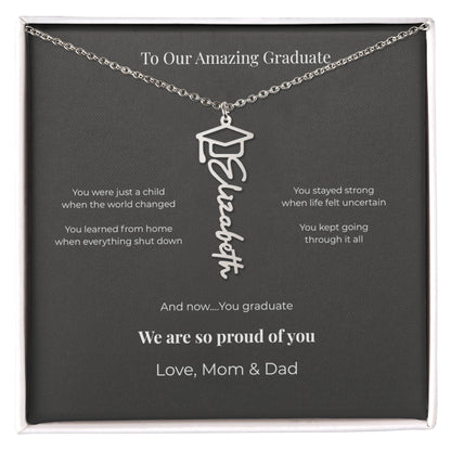 Custom Graduation Name Necklace with Cap – Personalized Class of 2026 Gift