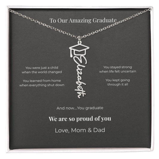 Custom Graduation Name Necklace with Cap – Personalized Class of 2026 Gift