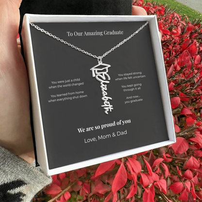 Personalized Graduation Name Necklace with Cap – Class of 2026 Gift for Daughter or Son from Parents