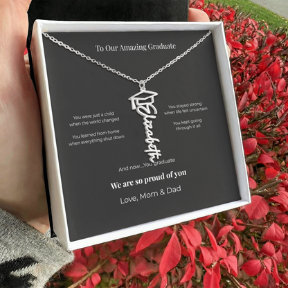 Custom Graduation Name Necklace with Cap – Personalized Class of 2026 Gift