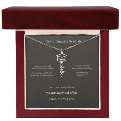 Custom Graduation Name Necklace with Cap – Personalized Class of 2026 Gift