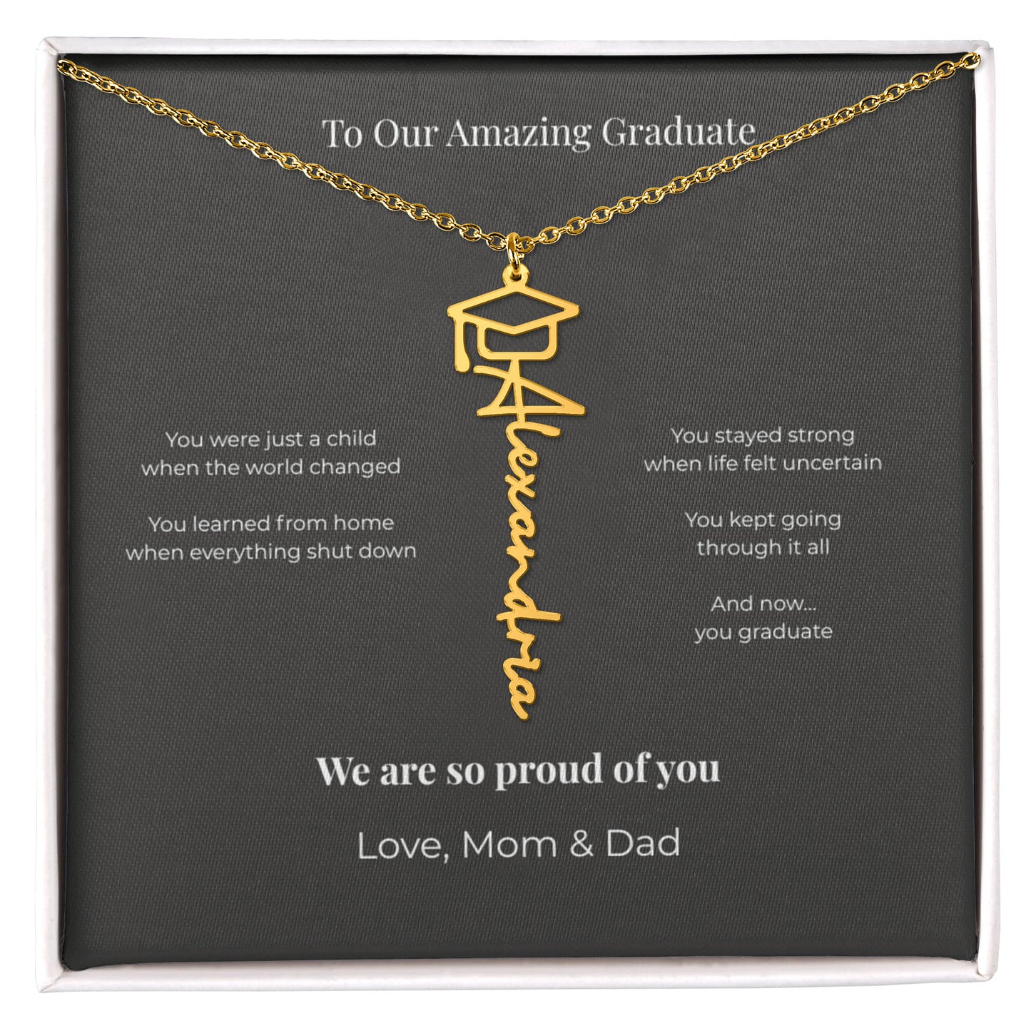 Personalized Graduation Name Necklace with Cap – Class of 2026 Gift for Daughter or Son from Parents