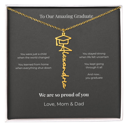 Personalized Graduation Name Necklace with Cap – Class of 2026 Gift for Daughter or Son from Parents
