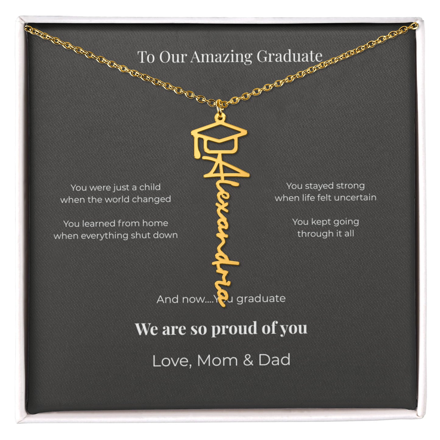Custom Graduation Name Necklace with Cap – Personalized Class of 2026 Gift