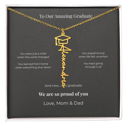 Custom Graduation Name Necklace with Cap – Personalized Class of 2026 Gift