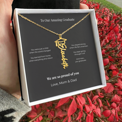 Personalized Graduation Name Necklace with Cap – Class of 2026 Gift for Daughter or Son from Parents