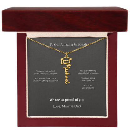 Personalized Graduation Name Necklace with Cap – Class of 2026 Gift for Daughter or Son from Parents
