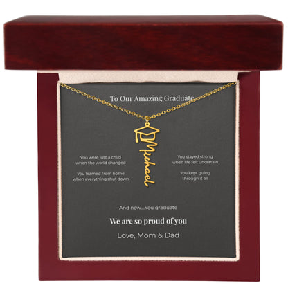 Custom Graduation Name Necklace with Cap – Personalized Class of 2026 Gift