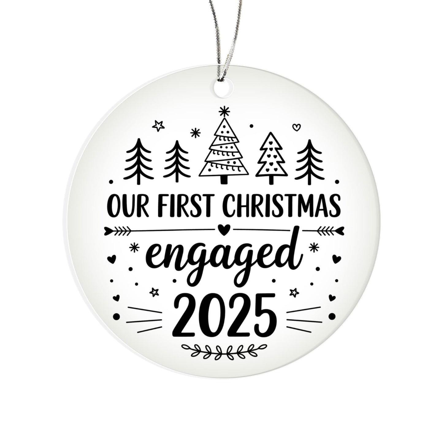 🖤 Our First Christmas Engaged 2025 Ornament – Modern Black & White Acrylic Keepsake