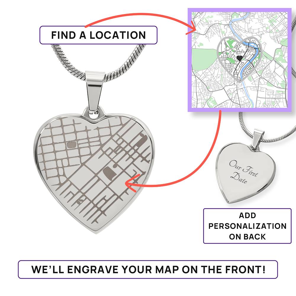 Personalized Map Heart Necklace – Engraved With Your Special Location