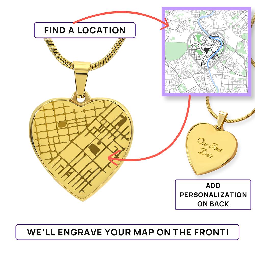 Personalized Map Heart Necklace – Engraved With Your Special Location