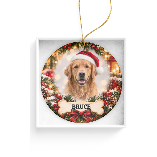 Personalized Golden Retriever Christmas Ornament – Custom Portrait from Your Dog’s Photo & Name