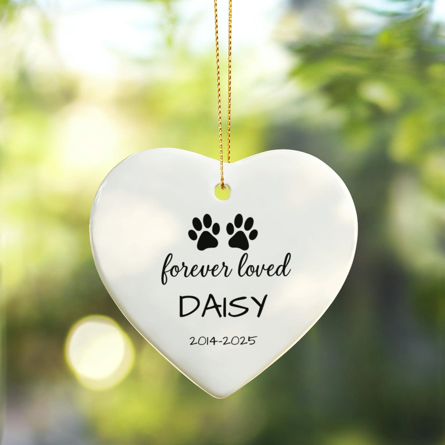 Personalized Pet Memorial Ornament – Custom Name & Dates | Heart-Shaped Ceramic Keepsake