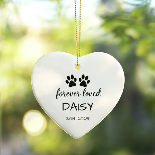 Personalized Pet Memorial Ornament – Custom Name & Dates | Heart-Shaped Ceramic Keepsake