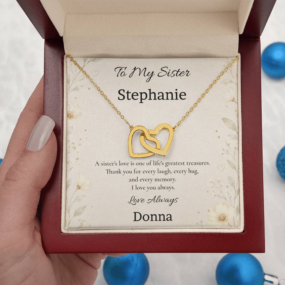 To My Sister One of Life's Greatest Treasures Interlocking Hearts Necklace