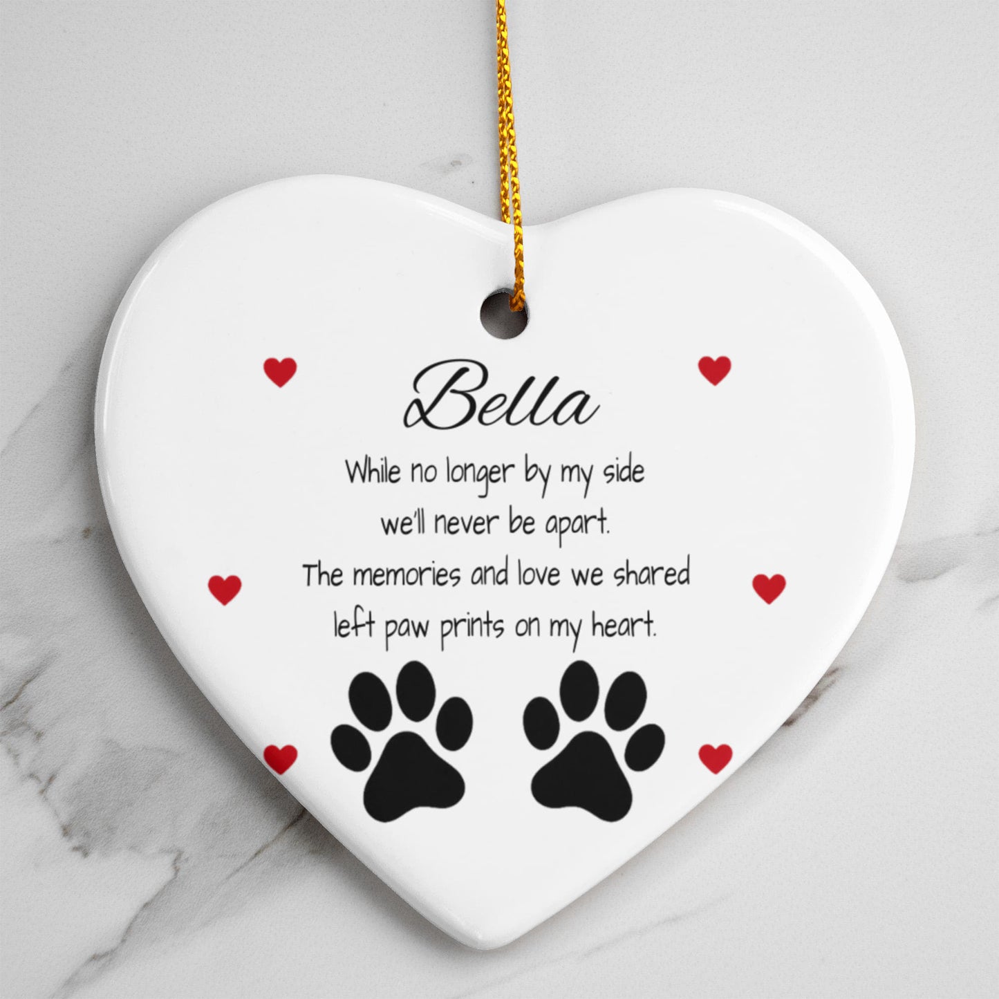 Custom Pet Memorial Ornament – Personalized Heart-Shaped Ceramic Keepsake with Poem & Paw Prints