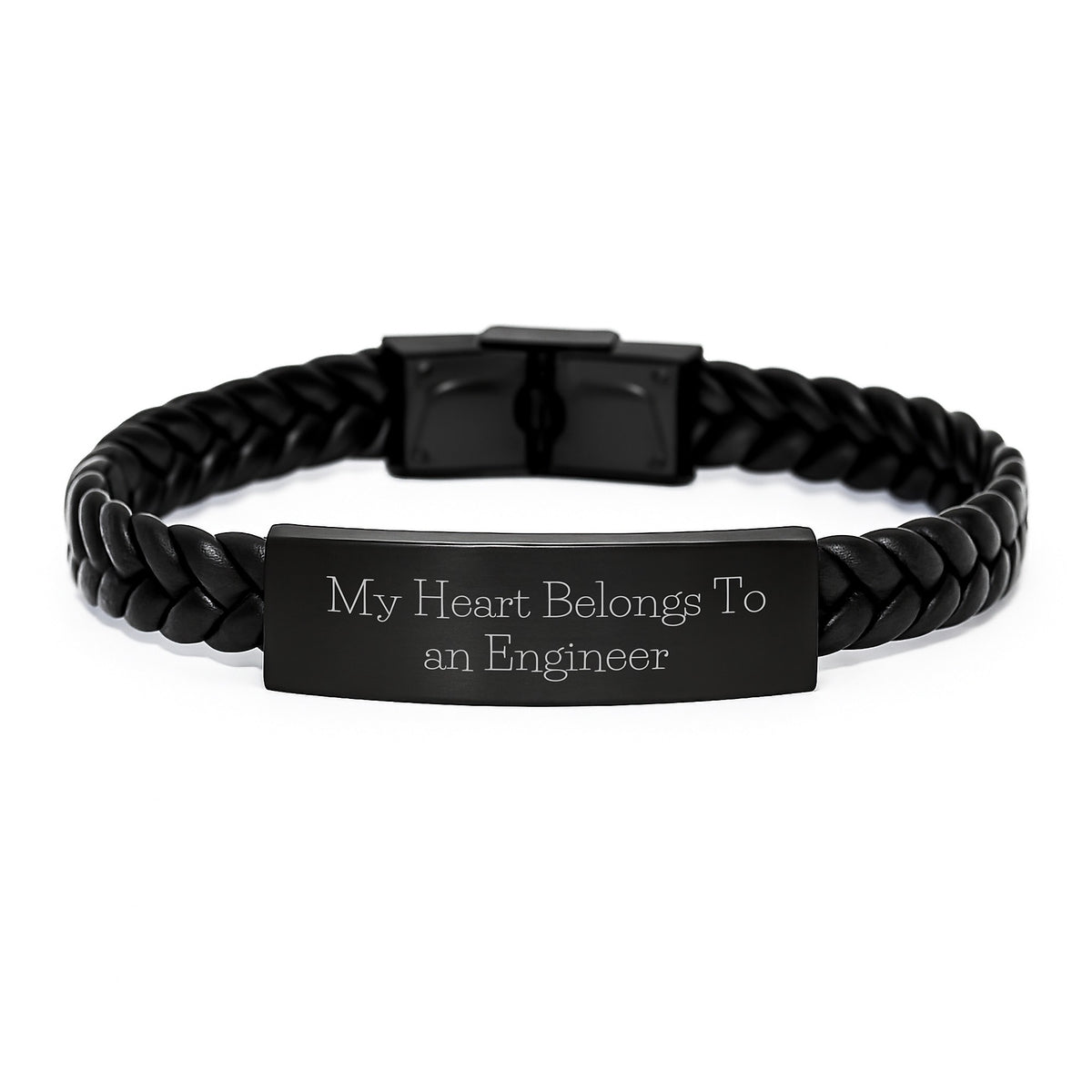 Funny Engineer Gifts from Friends, My Heart Belongs To An Engineer Interlaced Leather Bracelet for Birthday, Stainless Steel and PU Leather Combination - Image 1