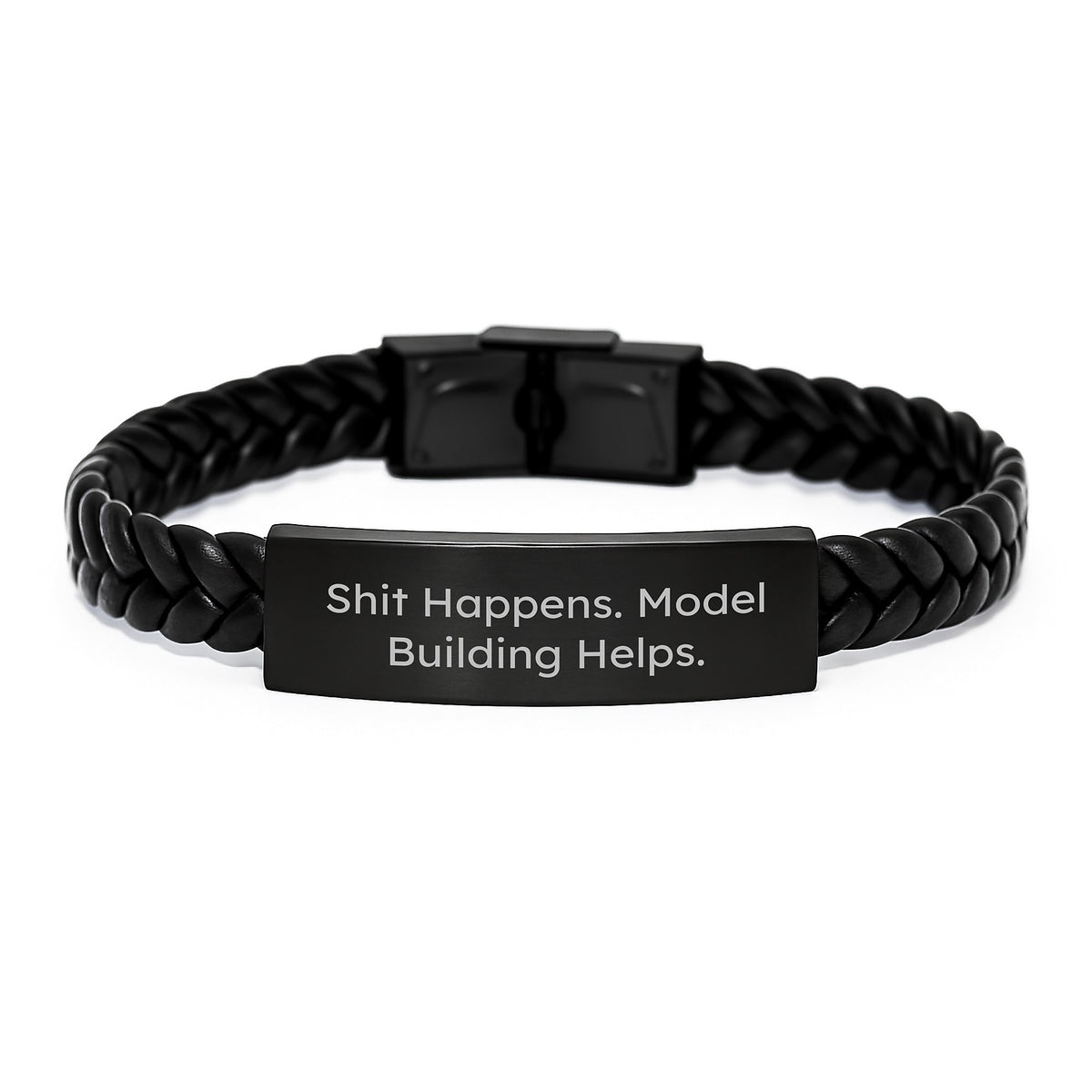 Model Building Enthusiast Gifts from Friends, 'Shit Happens. Model Building Helps.' Christmas Unique Model Building Interlaced Leather Bracelet for Men - Image 1