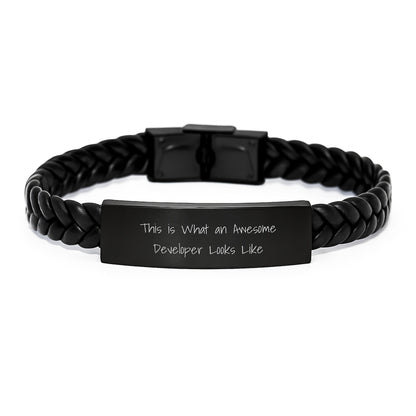 Funny Developer Gifts, Unique Interlaced Leather Bracelet for Awesome Code Writers, Birthday Unique Gifts from Friends to Family - Image 1