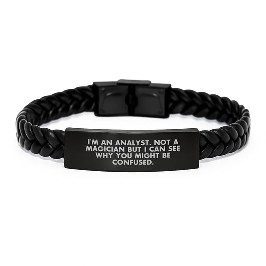 Gifts from Family to the Brilliant Analyst - Unique Interlaced Leather Bracelet with Stainless Steel, Birthday Surprise - Image 1