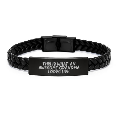 Funny Grandma Gifts, Interlaced Leather Bracelet for Grandma, This Is What An Awesome Grandma Looks Like Birthday Unique Gift - Image 1
