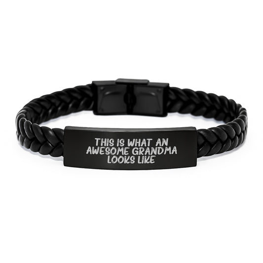 Funny Grandma Gifts, Interlaced Leather Bracelet for Grandma, This Is What An Awesome Grandma Looks Like Birthday Unique Gift - Image 1