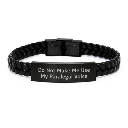 Funny Paralegal Gifts from Friends to Women Interlaced Leather Bracelt for Graduation, Do Not Make Me Use My Paralegal Voice Quote - Image 1
