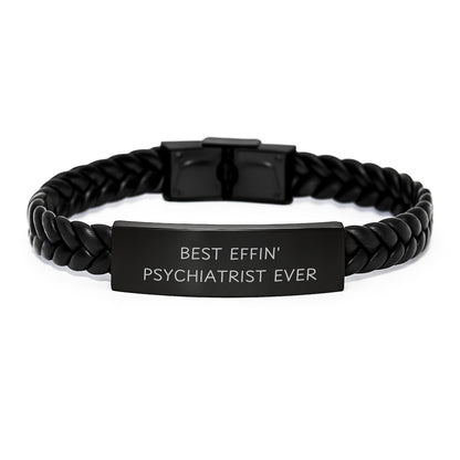 Funny Psychiatrist Gifts from Men to Best Effin' Psychiatrist Ever Lover on Valentine's Unique Interlaced Leather Bracelet - Image 1