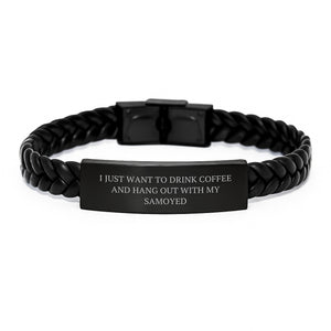Samoyed Dog Lover's Interlaced Leather Bracelet, Funny Birthday Unique Gift for Men from Friends, A Unique Present for Husband, Sweetheart, Dad with Engraved Stainless Steel - Image 1