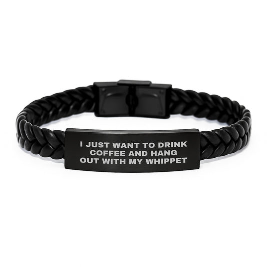 Whippet Dog Lover's Gift, Funny Quote Interlaced Leather Bracelet, Birthday Unique Gifts from Friends to Family, Gifts for Whippet Dog Enthusiasts - Image 1