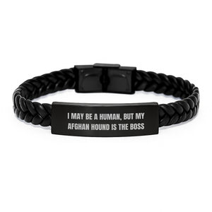 Funny Afghan Hound Dog Gifts from Friends, Inspirational Interlaced Leather Bracelet for Afghan Hound Dog Lovers, Birthday Unique Gifts for Her - Image 1