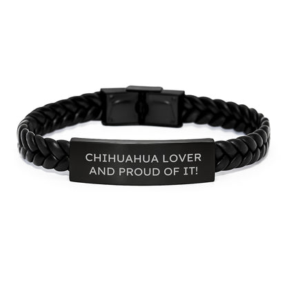 Chihuahua Dog Lover Gifts, Interlaced Leather Bracelet for Chihuahua Enthusiasts, Funny Quote 'Chihuahua Lover And Proud Of It!' Gifts from Family to Chihuahua Dog Owners - Image 1