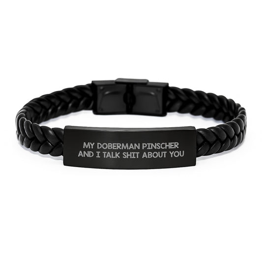 Funny Doberman Pinscher Dog Quotes Interlaced Leather Braceltes for Graduation Gifts from Friends, Gifts for Doberman Pinscher Dog Lovers - Image 1