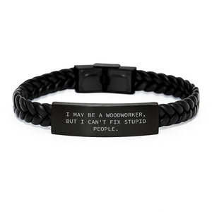 Woodworker Gifts from Friends - Funny Quote Interlaced Leather Bracelet for Men, Women, and Coworkers - Graduation Unique Gifts from Family, Woodworker Interlaced Leather Jewelry - Image 1