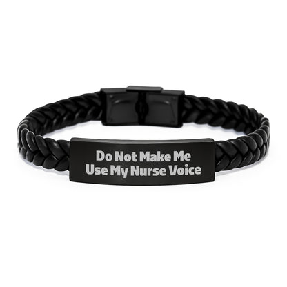 Nurse Gifts for Men, Women, Coworkers, Family - Funny Interlaced Leather Bracelet with 'Do Not Make Me Use My Nurse Voice' Quote, Graduation Unique Gifts - Image 1