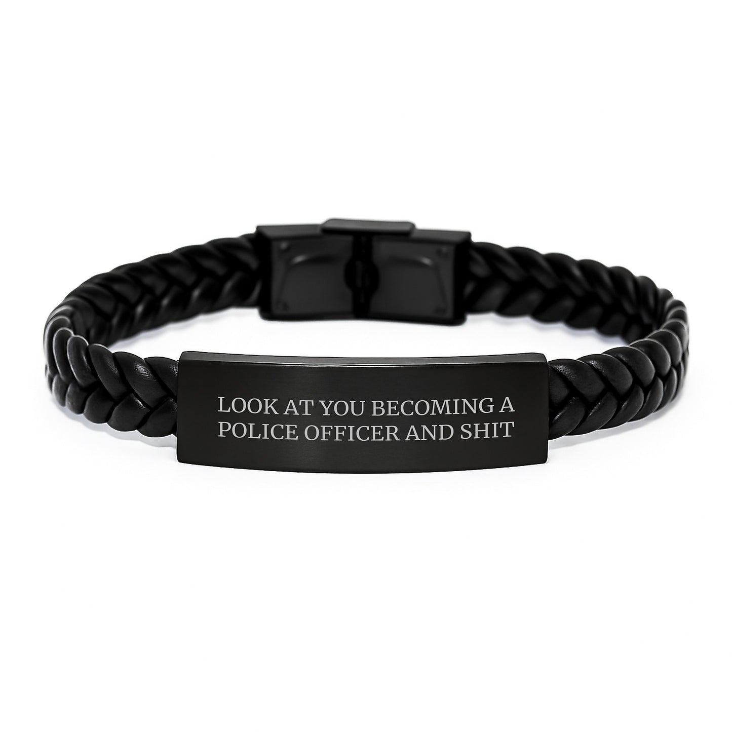 Funny Police Officer Gifts for Birthday - Interlaced Leather Bracelet, 'Look At You Becoming A Police Officer And Shit' Quote, Gifts from Family to Men, for Birthday Unique Present - Image 1