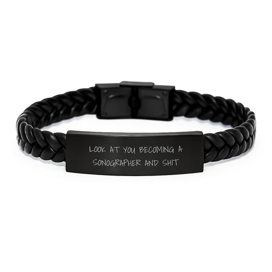 Funny Sonographer Quote Interlaced Leather Wristband, Gifts from Friends to Sonographer, Birthday Unique Gifts for Men and Women - Image 1
