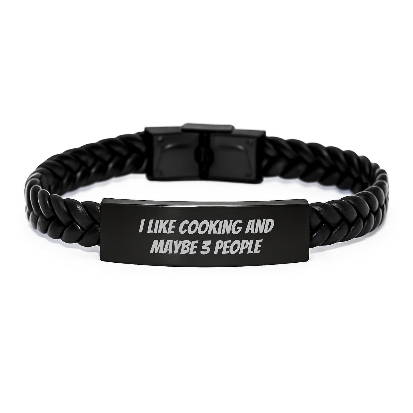 Funny Cooking Enthusiast Gifts from Friends, 'I Like Cooking And Maybe 3 People' Interlaced Leather Bracelet for Birthday, Cooking Lovers, Men, Women, Family - Image 1