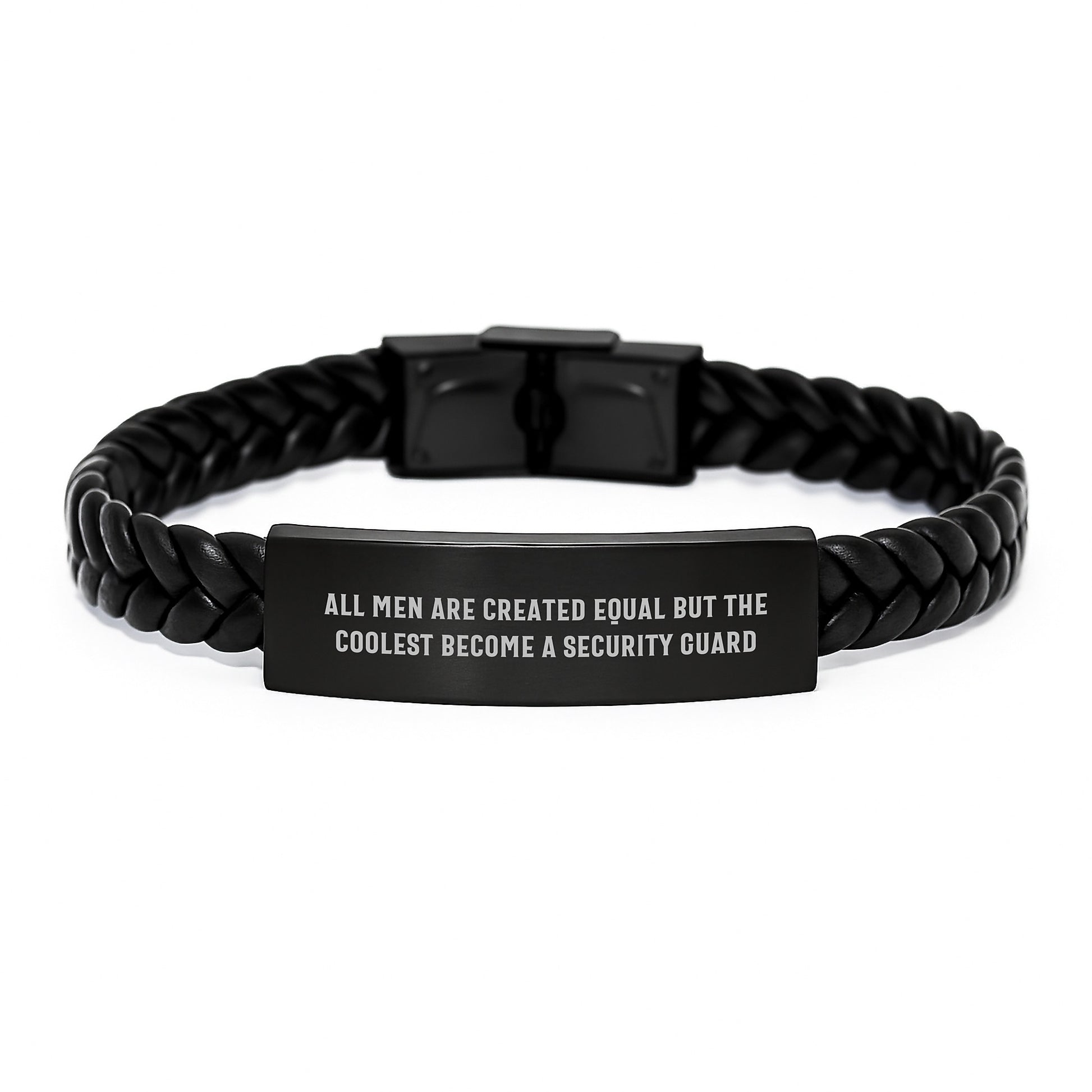 Funny Security Guard Gifts from Friends for Men - Interlaced Leather Bracelet with Quote 'All Men Are Created Equal But The Coolest Become A Security Guard' - Unique Graduation Gifts - Image 1