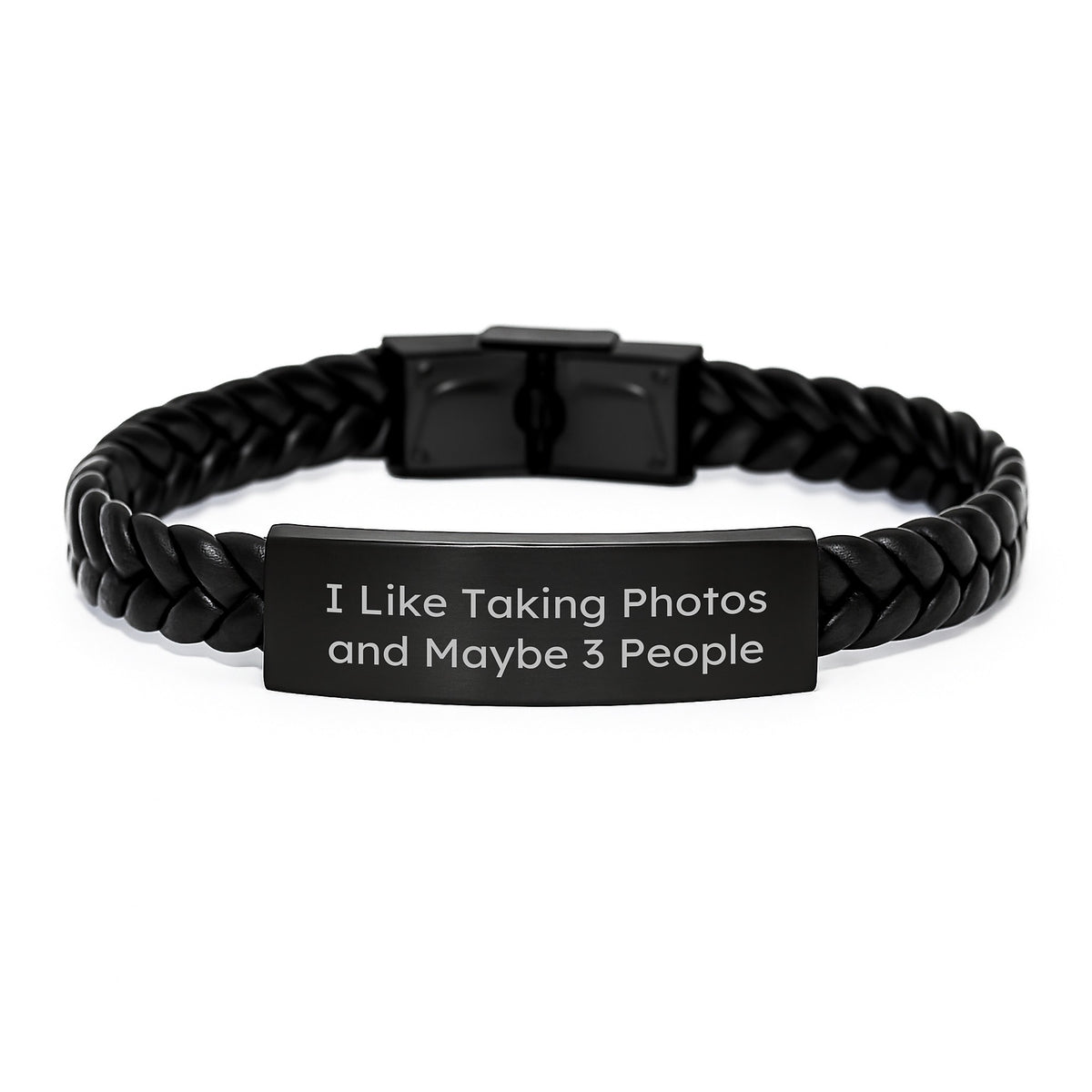Funny Taking Photos Gifts for Him from Friends and Family, Interlaced Leather Bracelet Birthday Unique Men's Accessories, 'I Like Taking Photos And Maybe 3 People' - Image 1