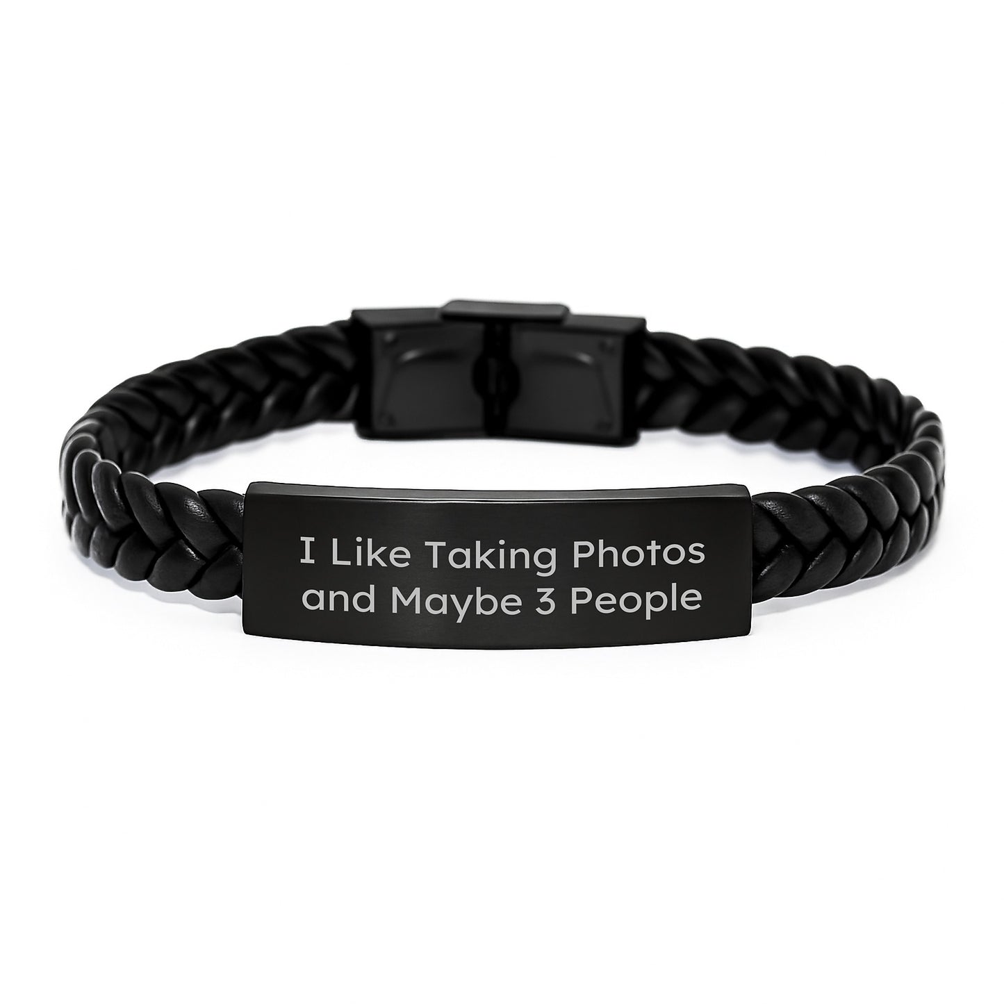 Funny Taking Photos Gifts for Him from Friends and Family, Interlaced Leather Bracelet Birthday Unique Men's Accessories, 'I Like Taking Photos And Maybe 3 People' - Image 1