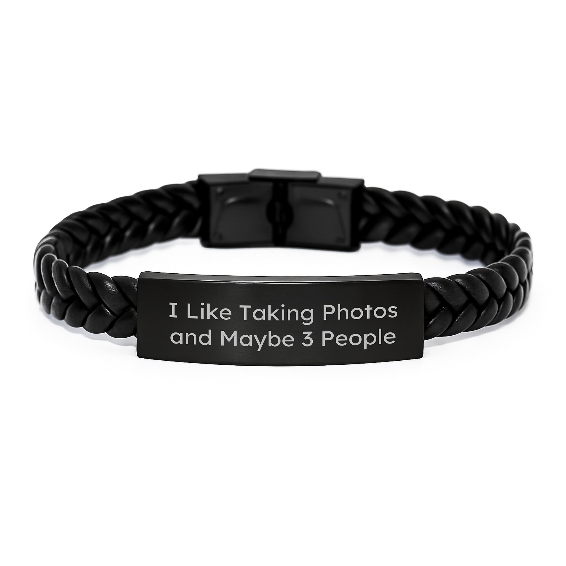Funny Taking Photos Gifts for Him from Friends and Family, Interlaced Leather Bracelet Birthday Unique Men's Accessories, 'I Like Taking Photos And Maybe 3 People' - Image 1