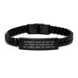 Funny Bonus Dad Gifts - Interlaced Leather Bracelet for Men, Bonus Dad and I Share the Same Love, Birthday Unique Gifts from Family - Image 1