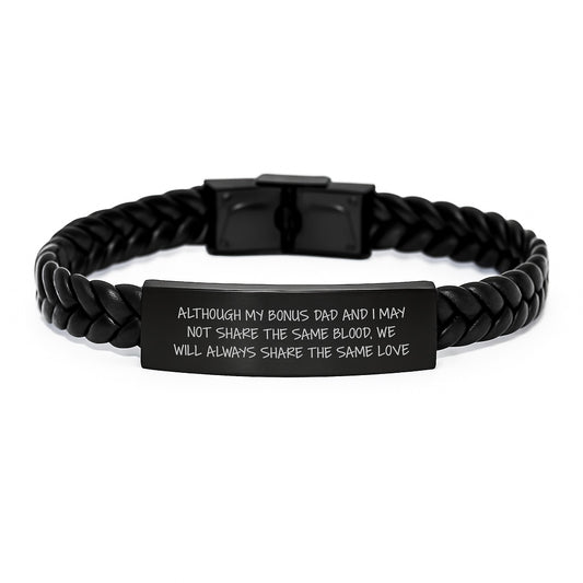 Funny Bonus Dad Gifts - Interlaced Leather Bracelet for Men, Bonus Dad and I Share the Same Love, Birthday Unique Gifts from Family - Image 1