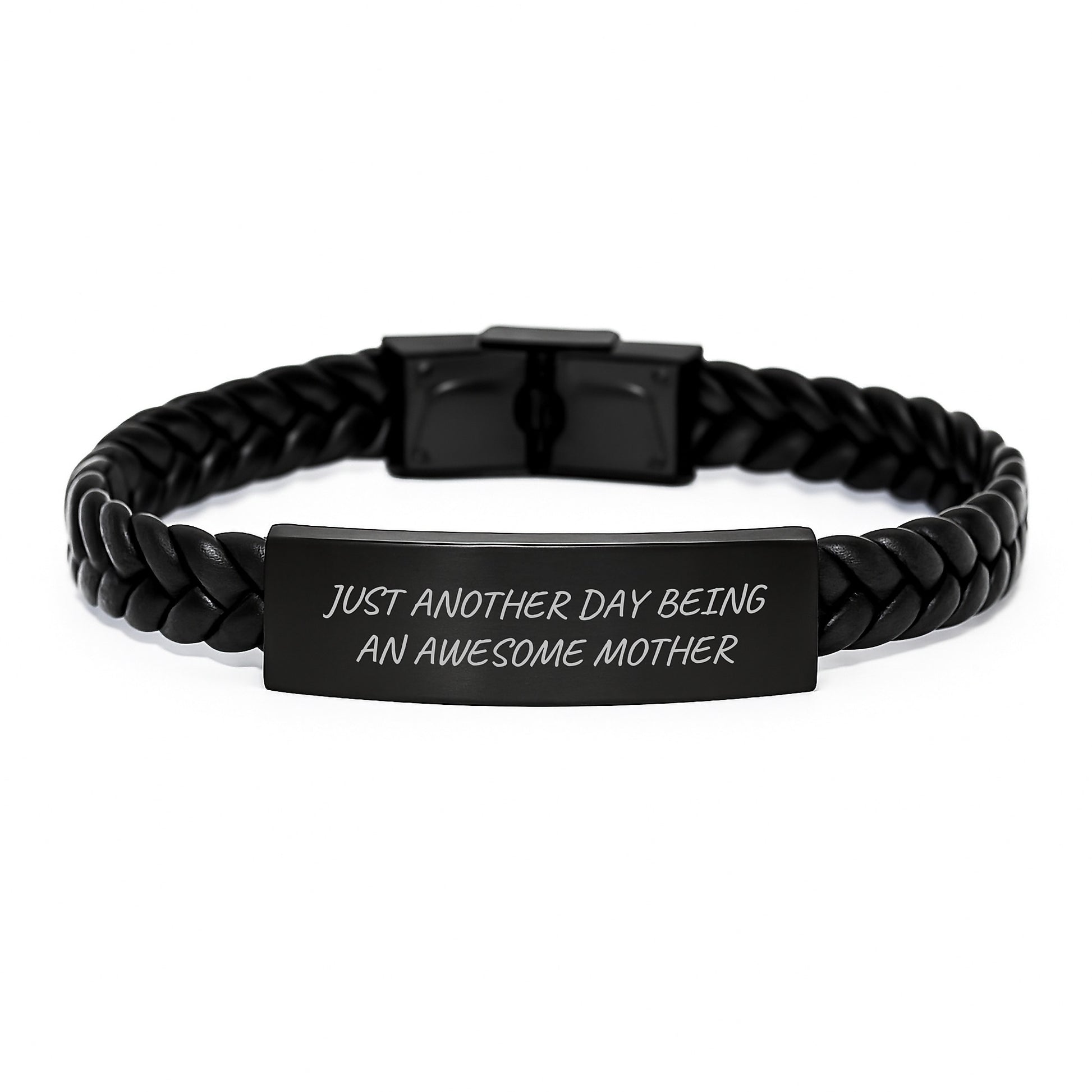 Gifts from Mom, Awesome Mother Interlaced Leather Bracelet for Graduation, 'Just Another Day Being An Awesome Mother' Quote, Mother's Day Unique Gift for Her, Unique Leather Jewelry for Her - Image 1